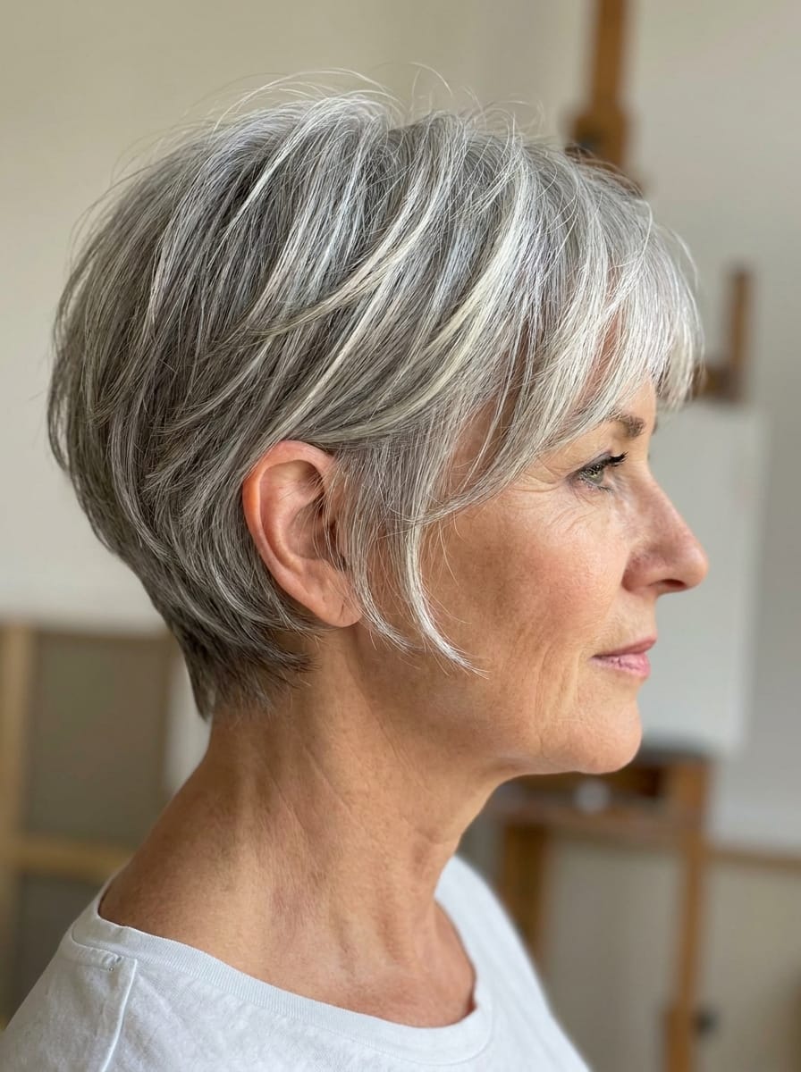 Grauer Bixie Cut - Graue Kurzhaarfrisuren für Damen